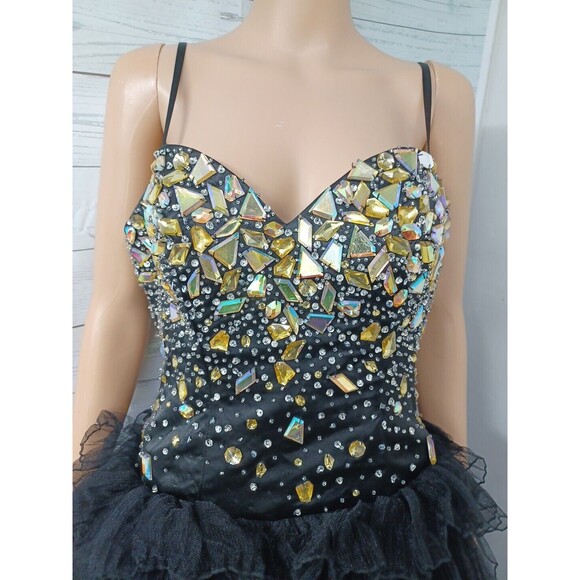 DAVE & JOHNNY Hi Low Tiered Ruffles Tulle Beaded  Long Prom Formal Dress Sz 5/6 - Picture 5 of 13